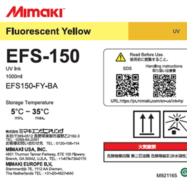 Mimaki EFS-150 UV INK 1L Bottle Fluorescent Yellow (1,000ml) Thumbnail