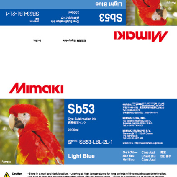 Mimaki SB53 Dye sublimation ink pack Light Blue (2,000ML) – CJV150/CJV300/JV150 +7 Thumbnail