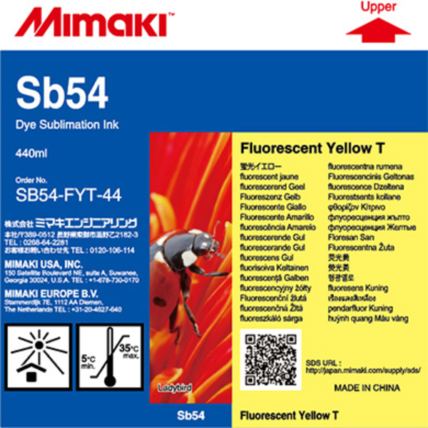 Mimaki SB54 Dye sublimation ink cartridge Fluorecent Yellow T (440ML) – TS30 Thumbnail
