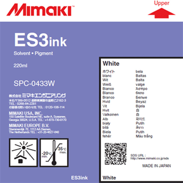 Mimaki ES3 Solvent ink cartridge White (220ML) – CJV150/CJV300/JV300 Thumbnail