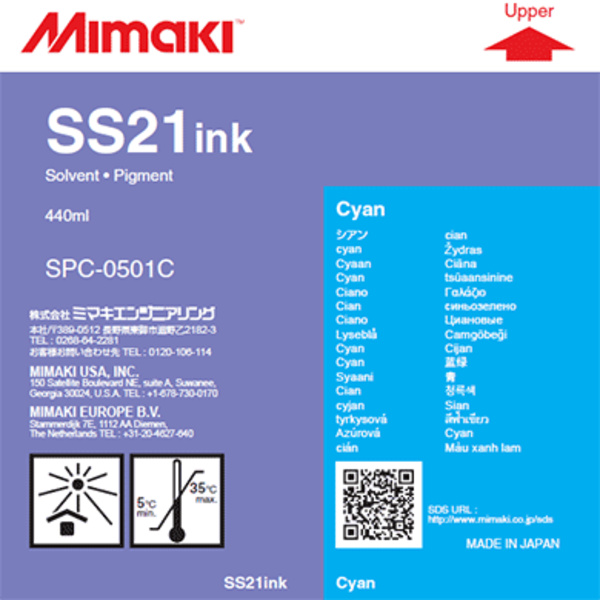 Mimaki SS21 Solvent ink cartridge Cyan (440ml) Thumbnail