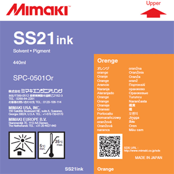 Mimaki SS21 Solvent ink cartridge Orange (440ml) Thumbnail