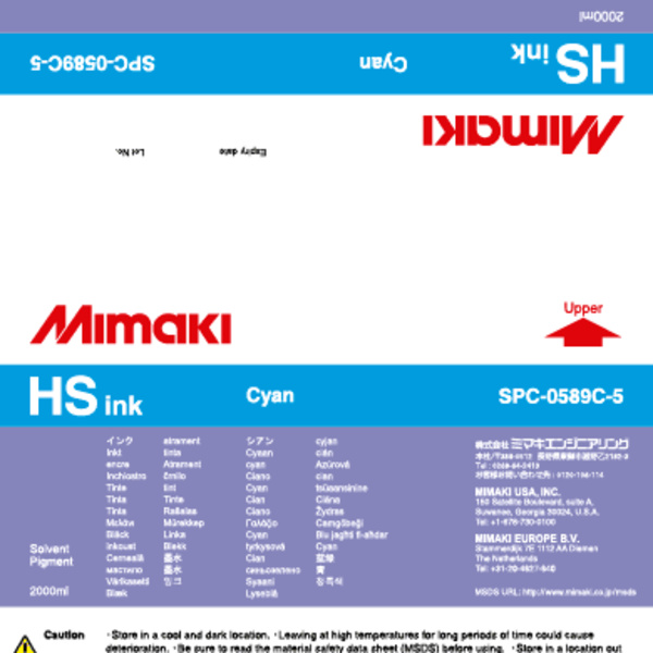 Mimaki Hs Solvent ink pack Cyan (2,000ML) – JV5 Thumbnail