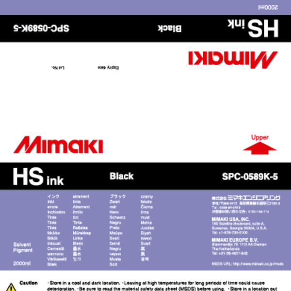 Mimaki Hs Solvent ink pack Black (2,000ML) – JV5 Thumbnail