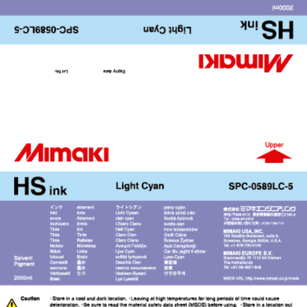 Mimaki Hs Solvent ink pack Light Cyan (2,000ML) – JV5 Thumbnail