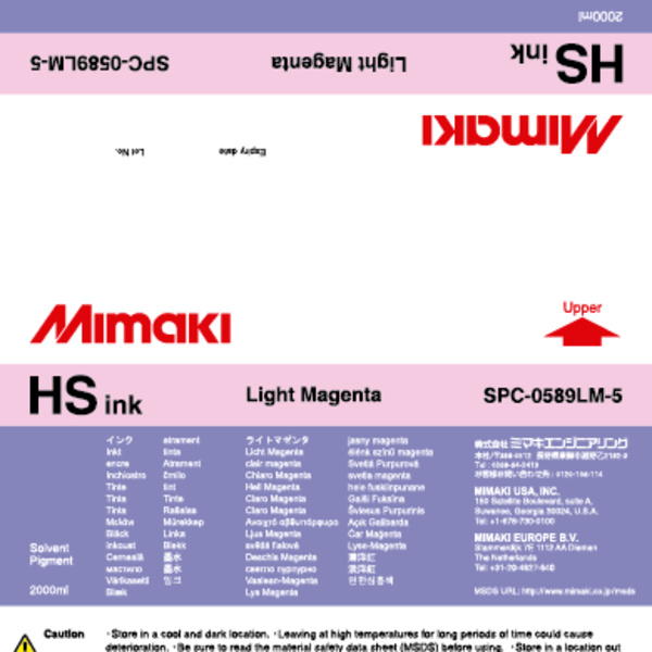 Mimaki Hs Solvent ink pack Light Magenta (2,000ML) – JV5 Thumbnail