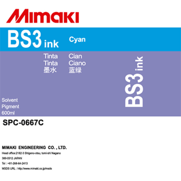 Mimaki BS3 Solvent ink pack Cyan (600ML) – CJV150/CJV30/CJV300 +3 Thumbnail