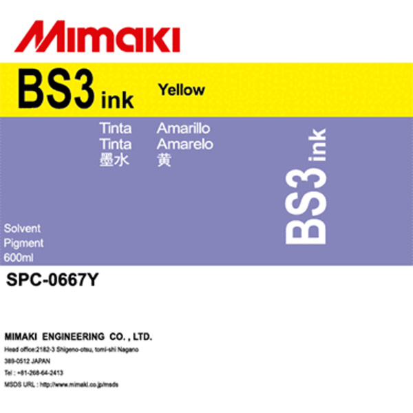 Mimaki BS3 Solvent ink pack Yellow (600ML) – CJV150/CJV30/CJV300 +3 Thumbnail