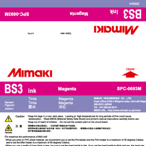Mimaki BS3 Solvent ink pack Magenta (2,000ML) – CJV150/CJV30/CJV300 +3 Thumbnail